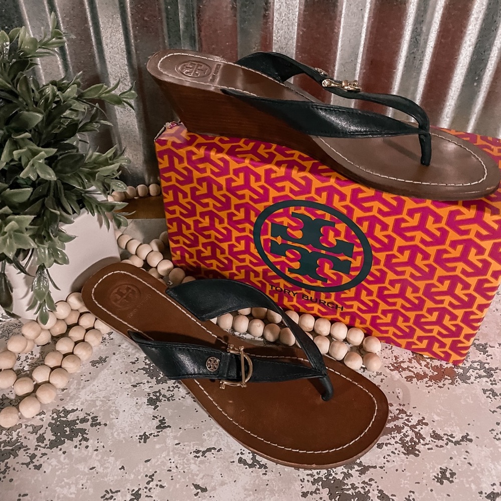 Tory Burch Nora Wedges Navy leather 10